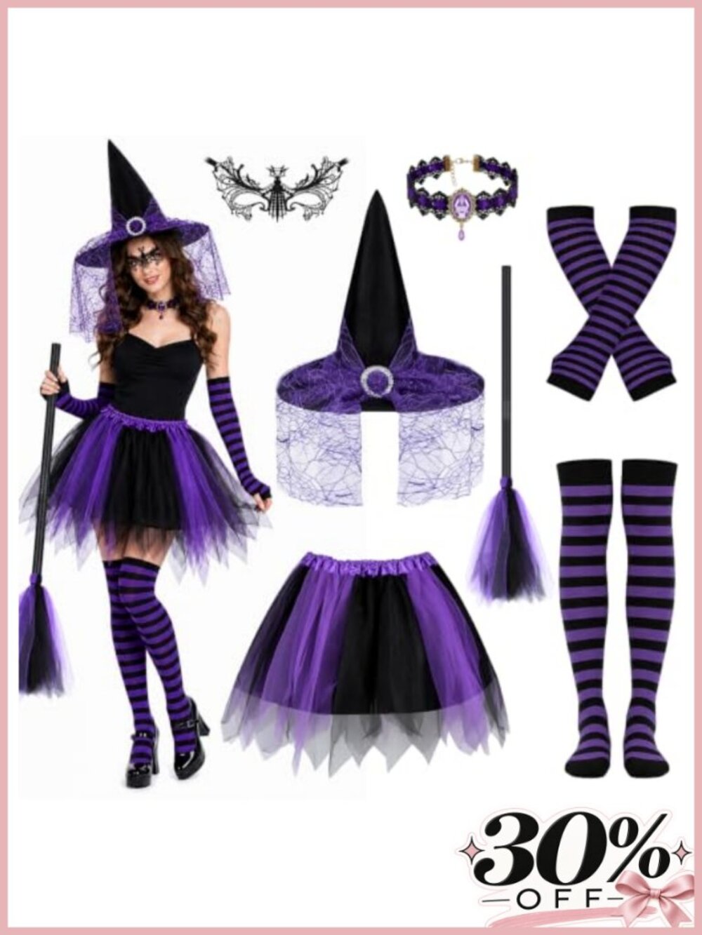 Women's Witch Costume Set Hat Tutu Skirt Cosplay Halloween